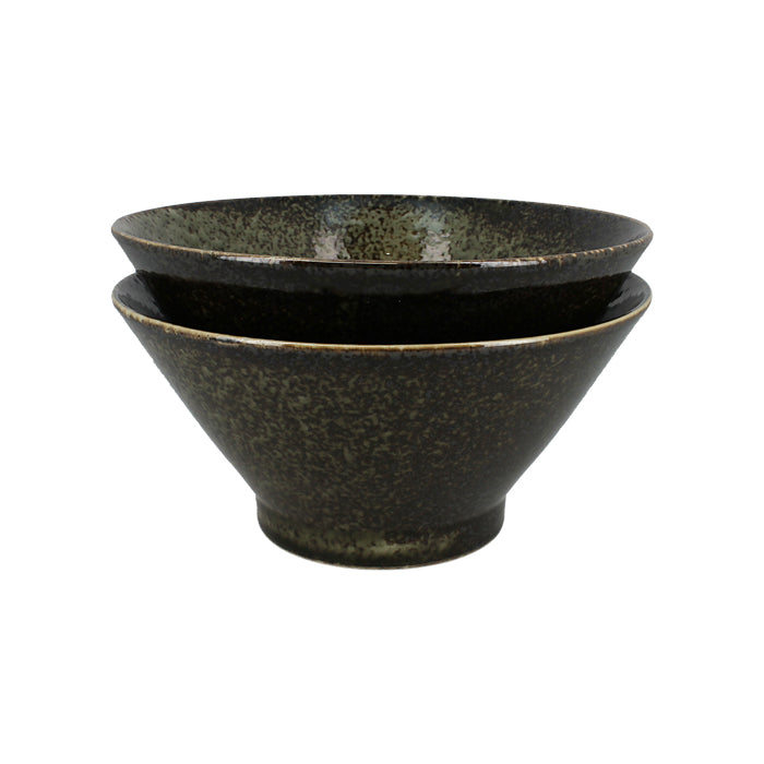 Set of two black Japanese ramen bowls