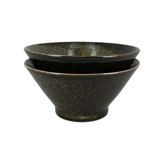 Set of two black Japanese ramen bowls