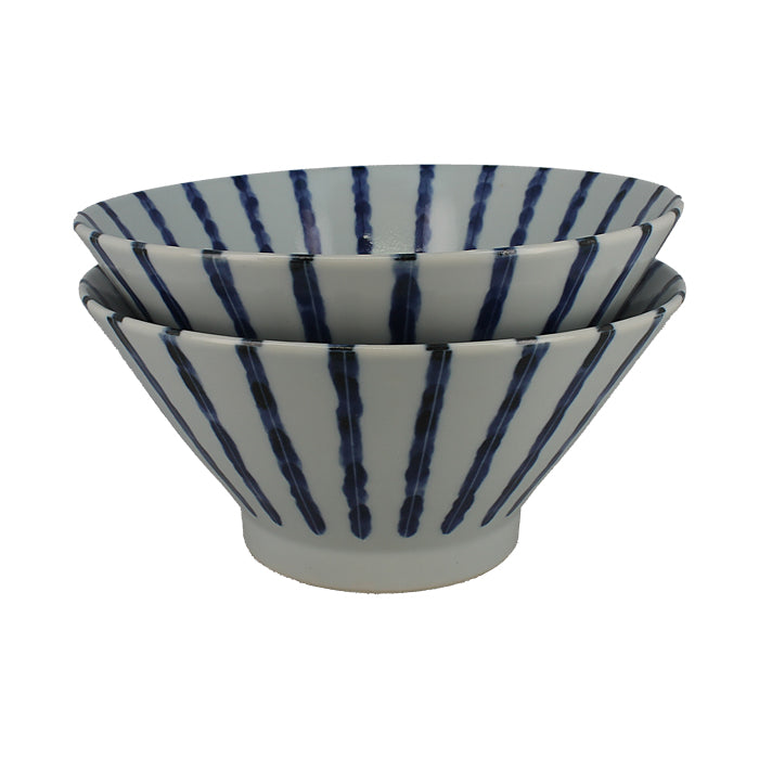 Set of two white and blue Japanese ramen bowls
