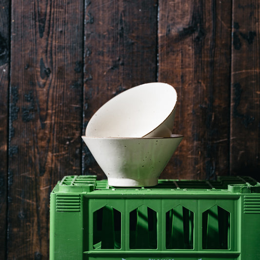 Set of two beige Japanese ramen bowls
