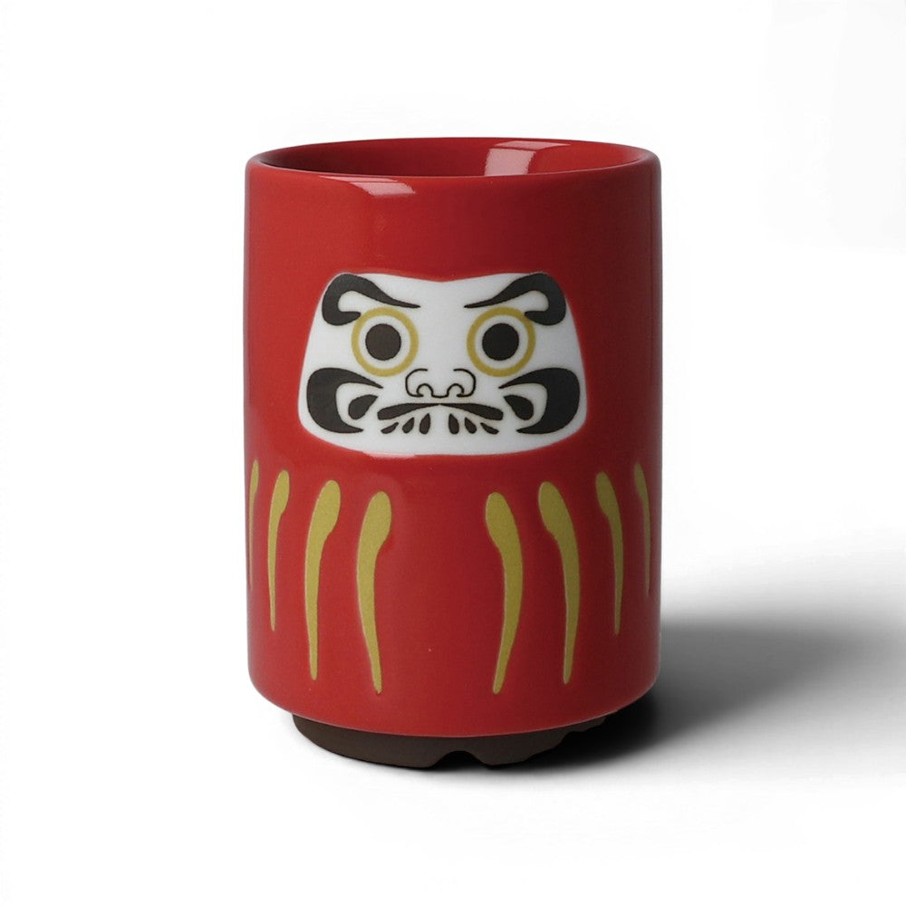 Yunomi japonais rouge motif Daruma traditionnel brillant