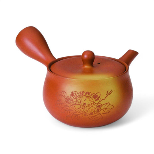 Théière Tokoname 360 ml motif Botan – argile naturelle artisanale