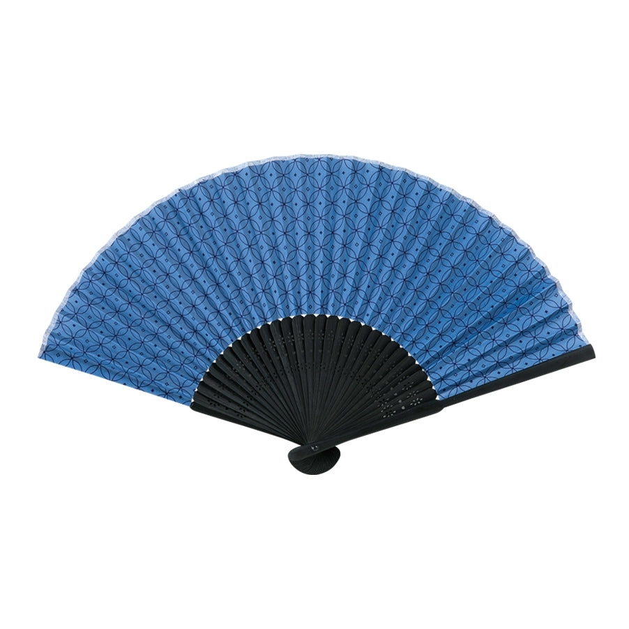 Éventail japonais en tissu bleu