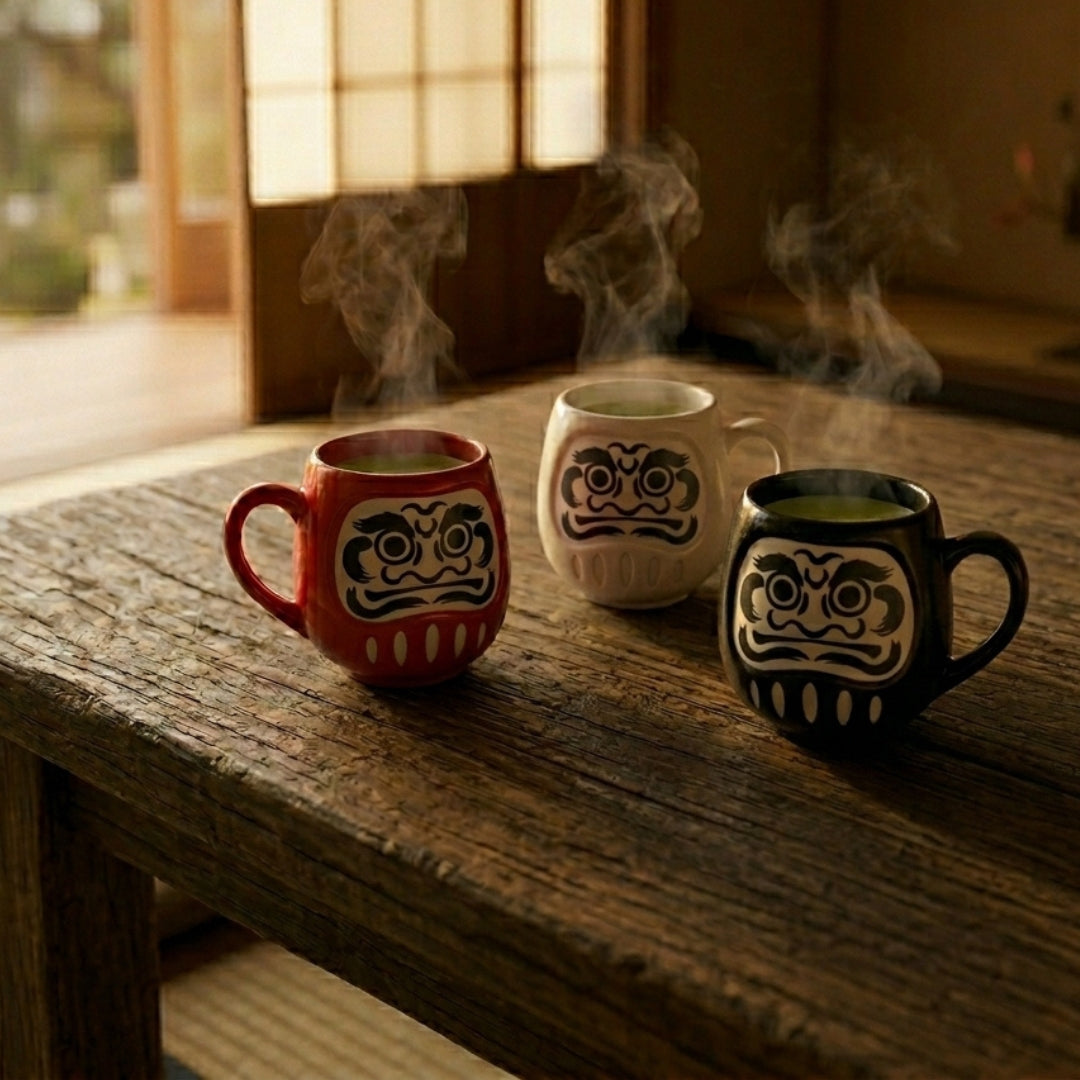 Tasse Daruma en Porcelaine 7 x 9 cm – Rouge, Jaune ou Noir - 3 modèles