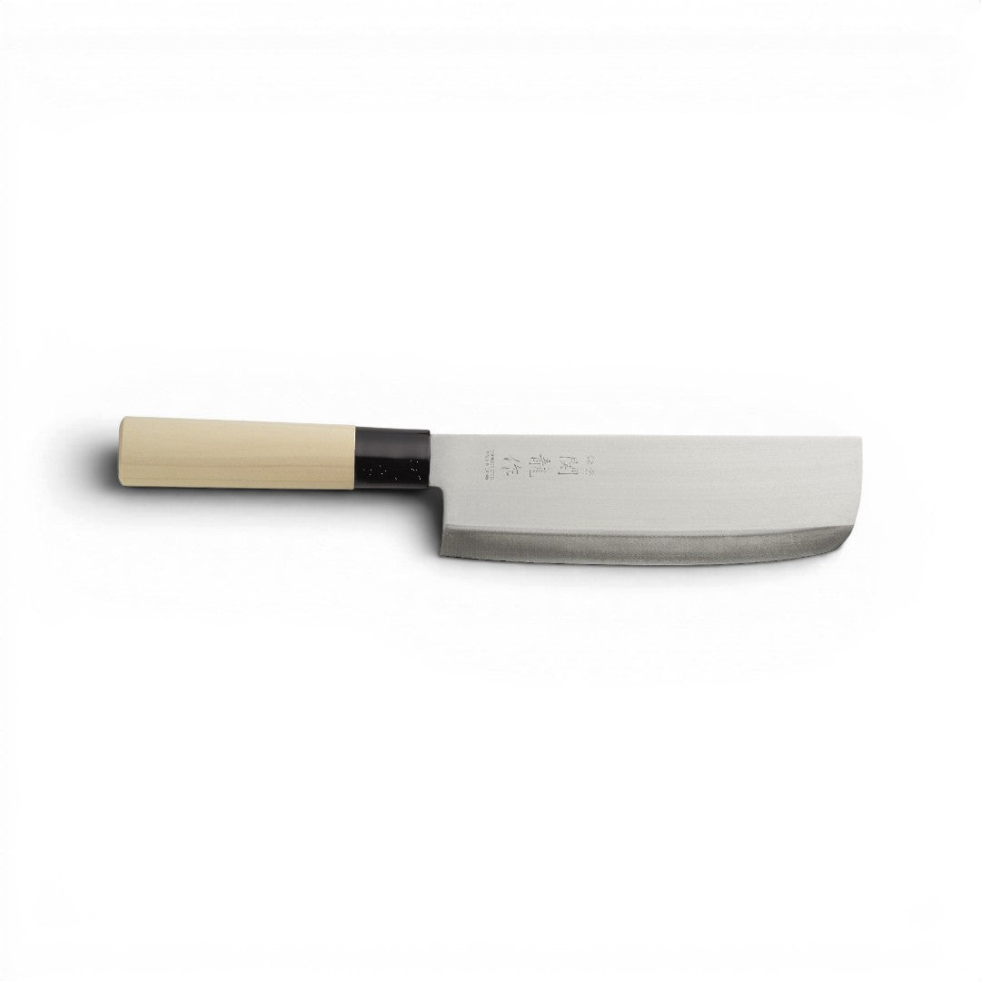 Couteau japonais Nakiri Yugen lab avec lame en acier inoxydable de 165 mm et manche en bois clair traditionnel