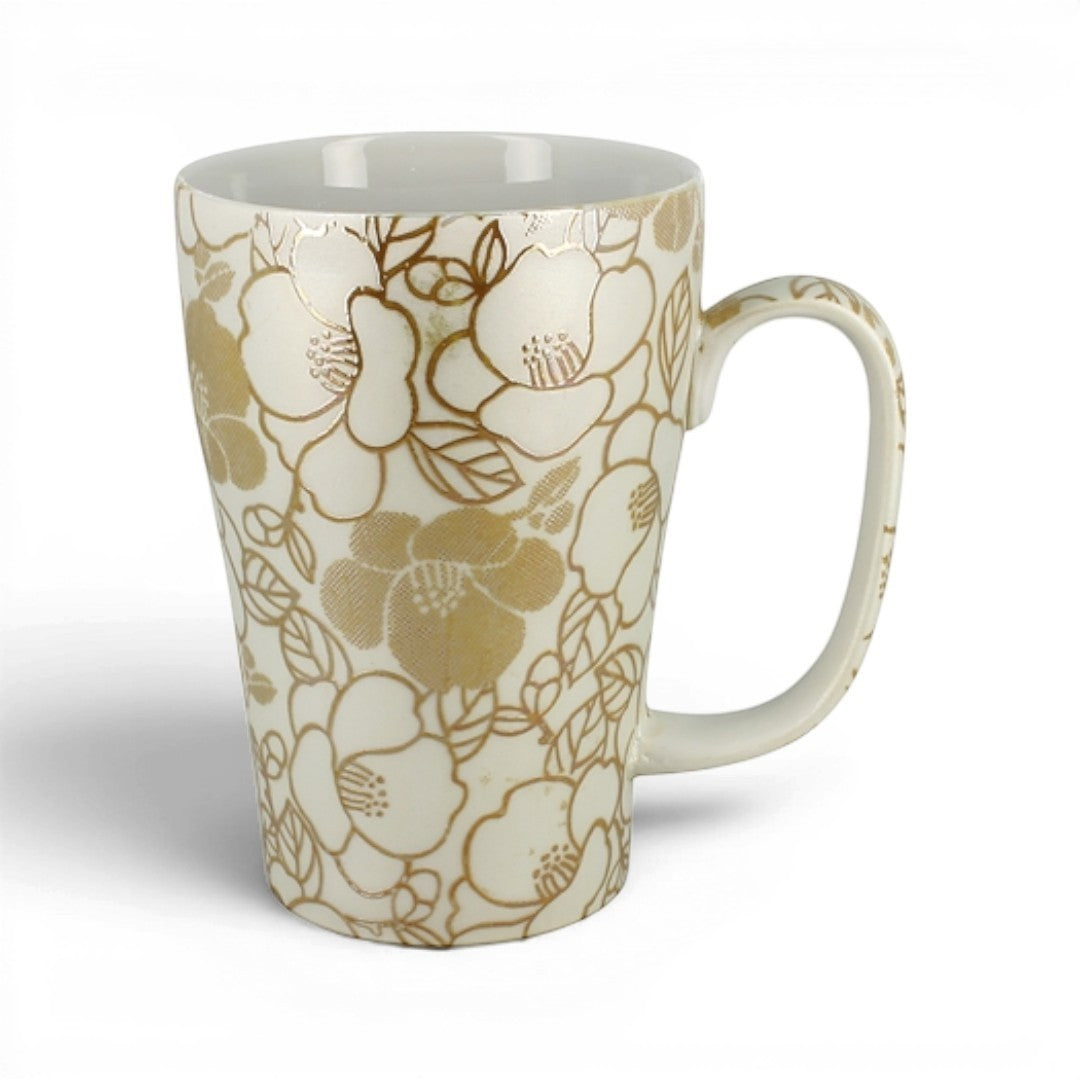 Mug Yugen lab en porcelaine blanche avec motif de fleurs japonaises dorées élégantes et design