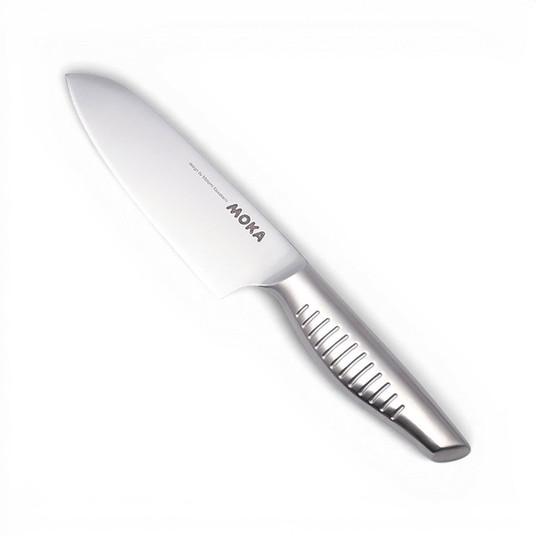 Petit couteau santoku Yugen lab en acier inoxydable monobloc au design ergonomique et épuré