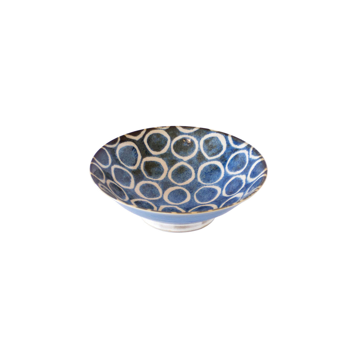 Saladier Yugen lab en porcelaine japonaise bleu et blanc avec motif de cercles, idéal pour les bols à nouilles.