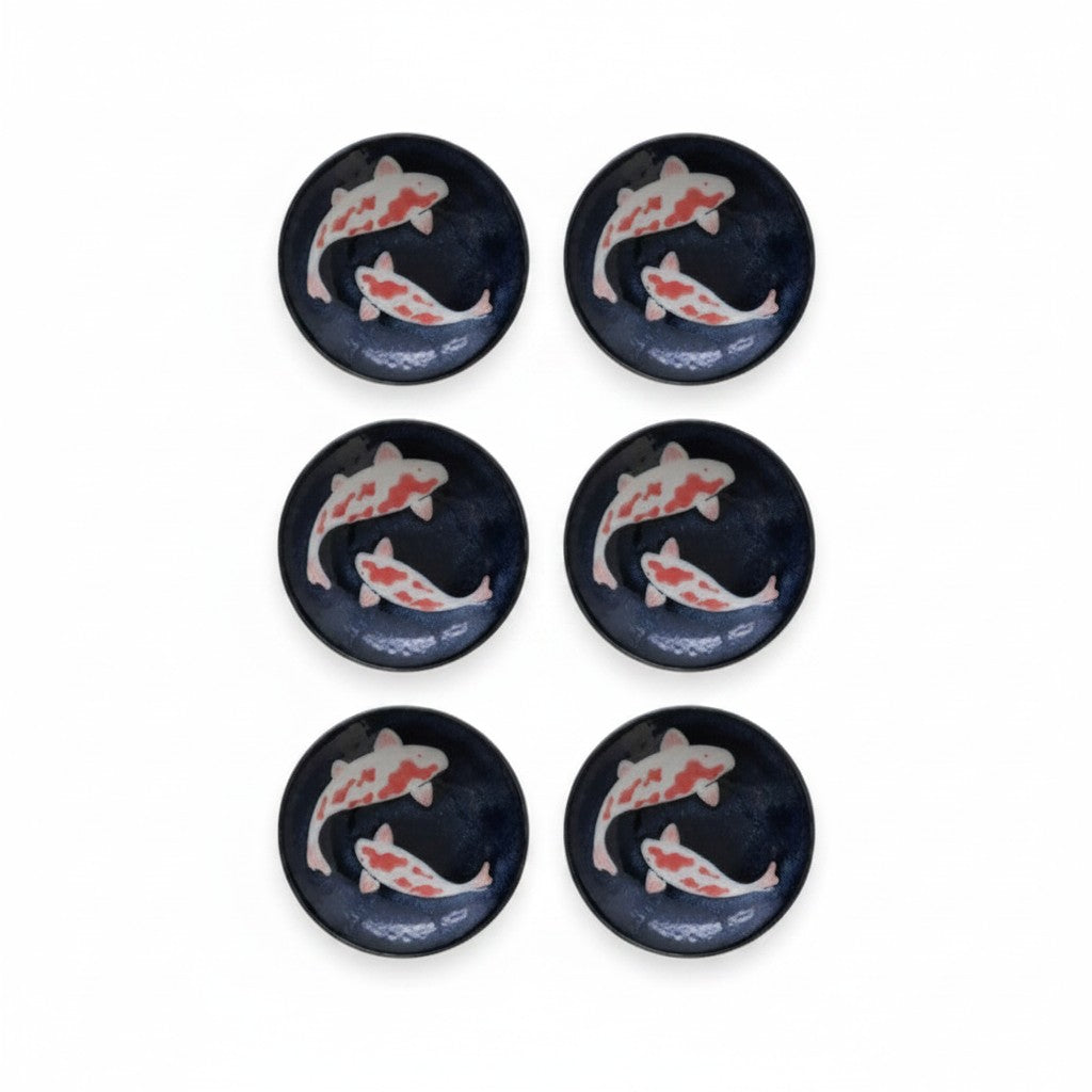 Set de 6 coupelles Yugen lab en céramique bleu indigo avec motif de poisson koï pour apéritifs et desserts