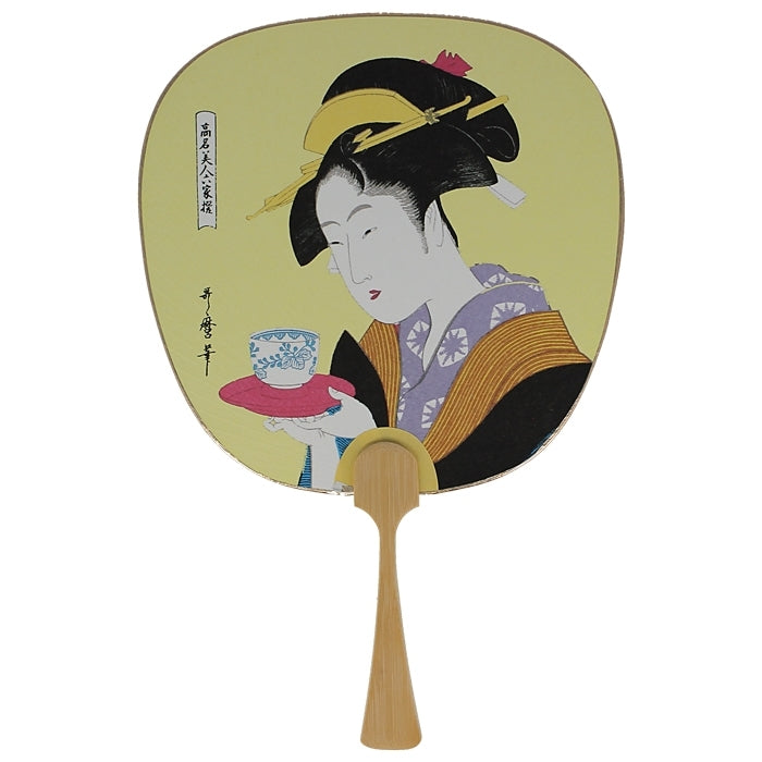 Éventail japonais en papier et bambou au motif traditionnel Femme thé