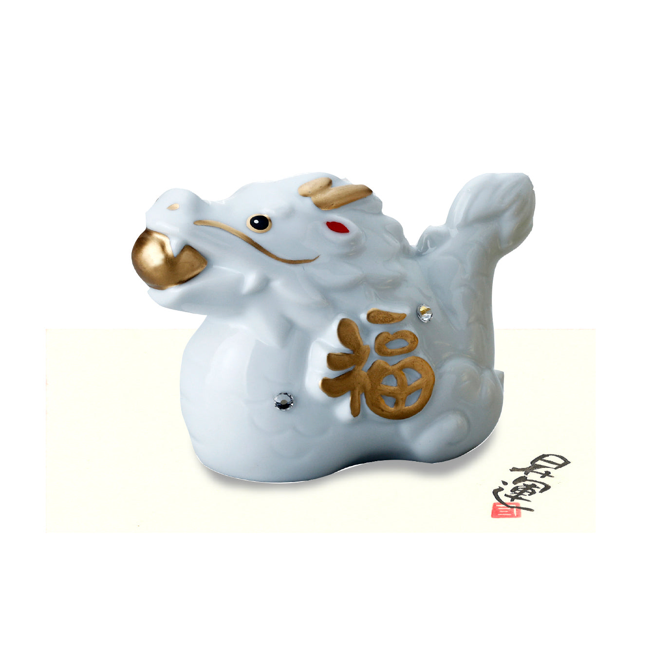 Dragon japonais blanc en porcelaine finition brillante