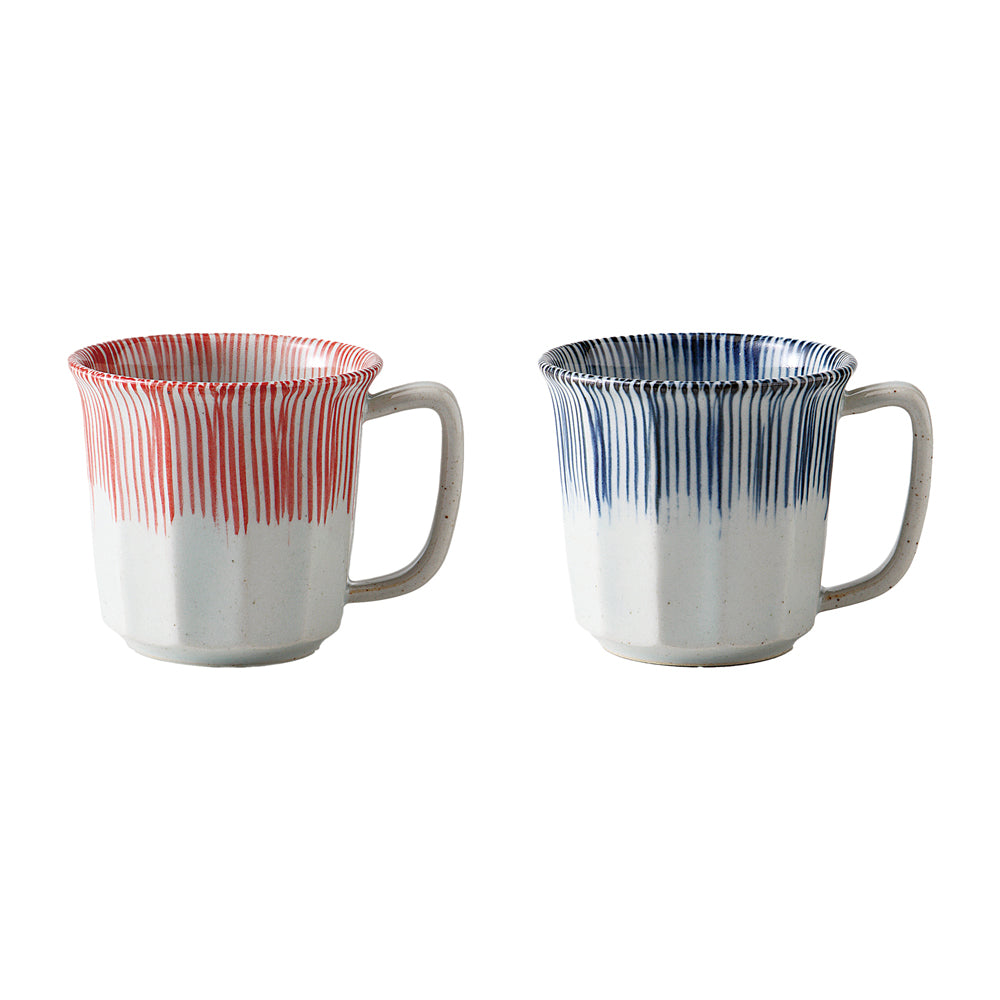 Set of two Japanese ceramic mugs - Red and blue
