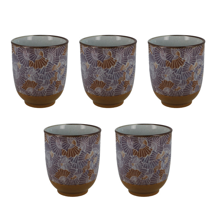 Set de cinq tasses japonaises - Motif éventail