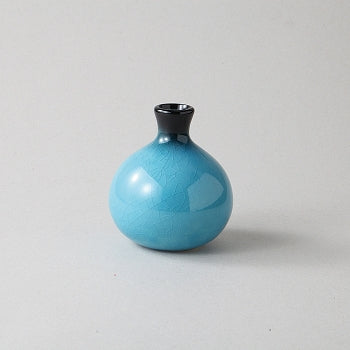 Vase fleur Seiki turquoise finition brillante et texture craquelée