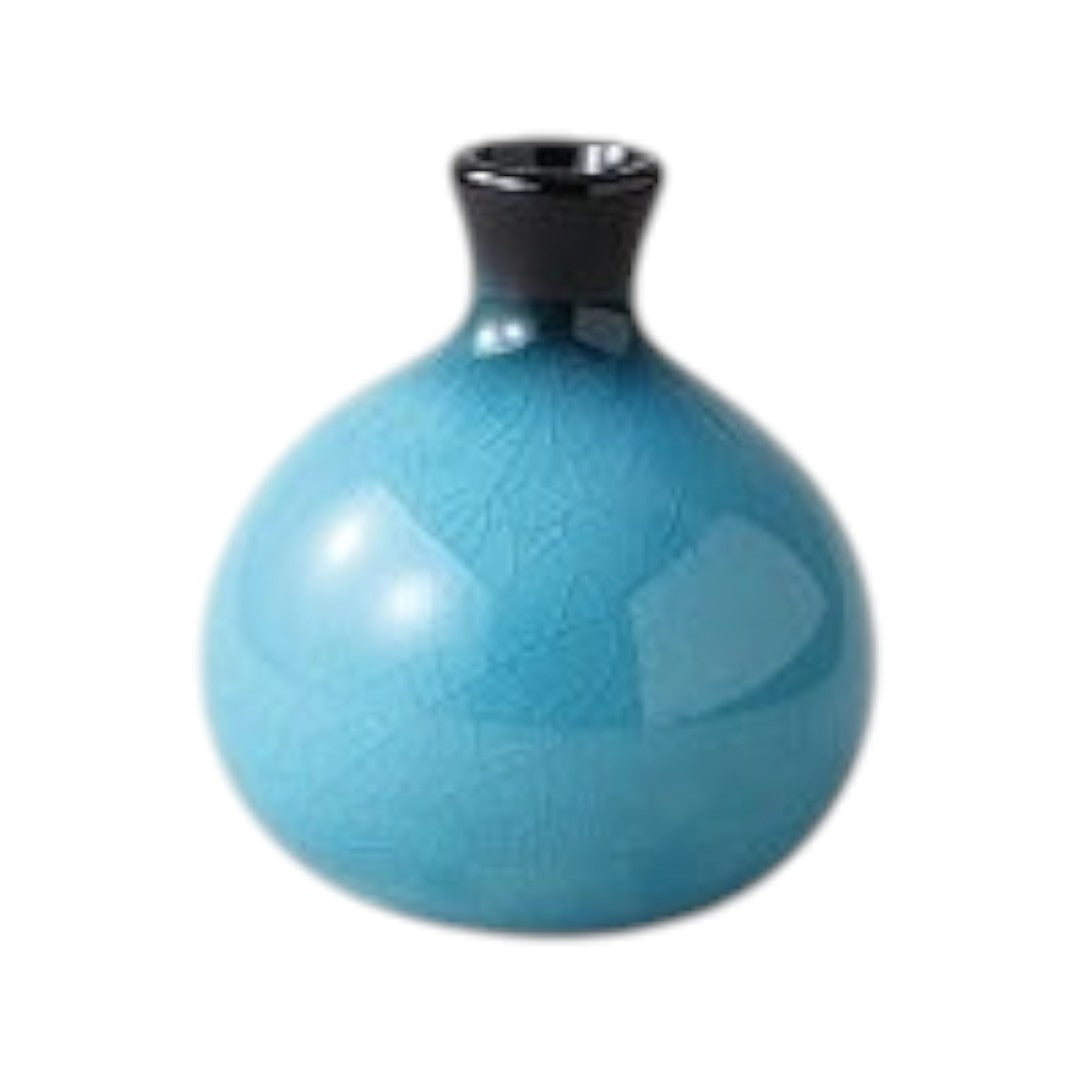 Vase fleur Seiki turquoise finition brillante et texture craquelée