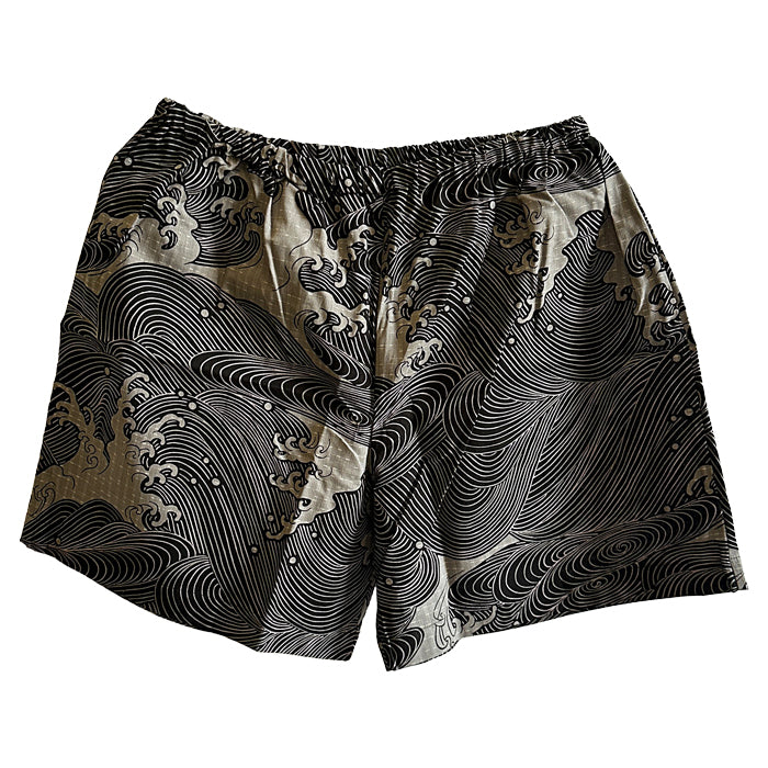 Short japonais noir et beige motif vagues abstraites