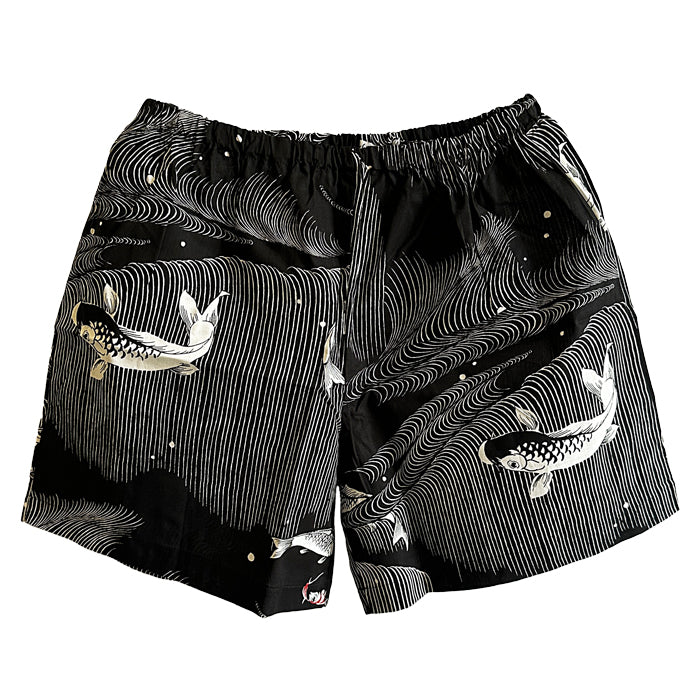 Short japonais motif poisson koï noir et blanc