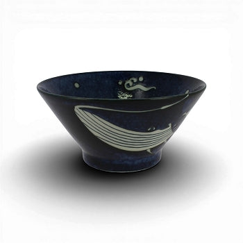 Bol ramen en porcelaine japonaise bleu profond avec motif baleine
