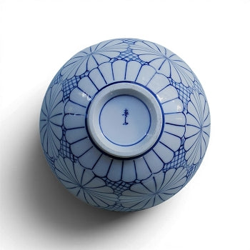 Donburi japonais fermé avec motif fleur bleue et finition brillante