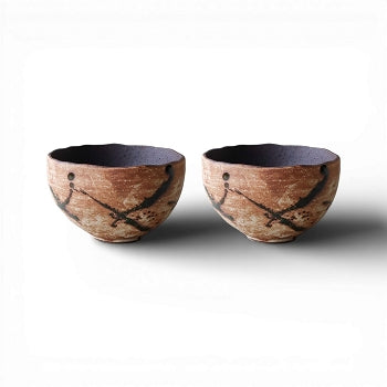 Set de bols japonais style wabi-sabi aux nuances sable et noir