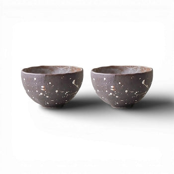 Deux grands bols japonais Ichin Brush Tobashi en porcelaine brun foncé texturée