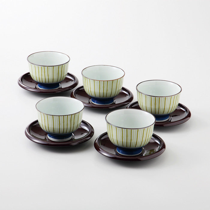 Set of 5 taketokusa cups and saucers