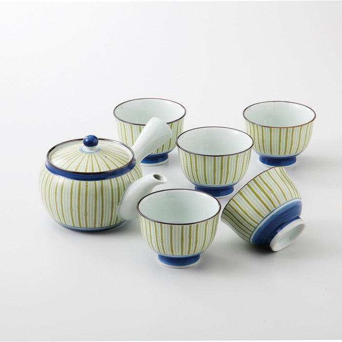 Set of 5 cups with taketokusa teapot