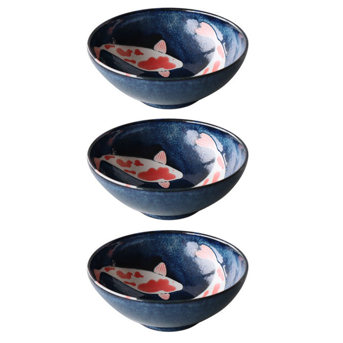 Japanese salad bowl set: the charm of blue ceramic and koi