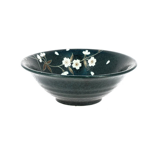 Japanese ceramic bowl with green sakura pattern