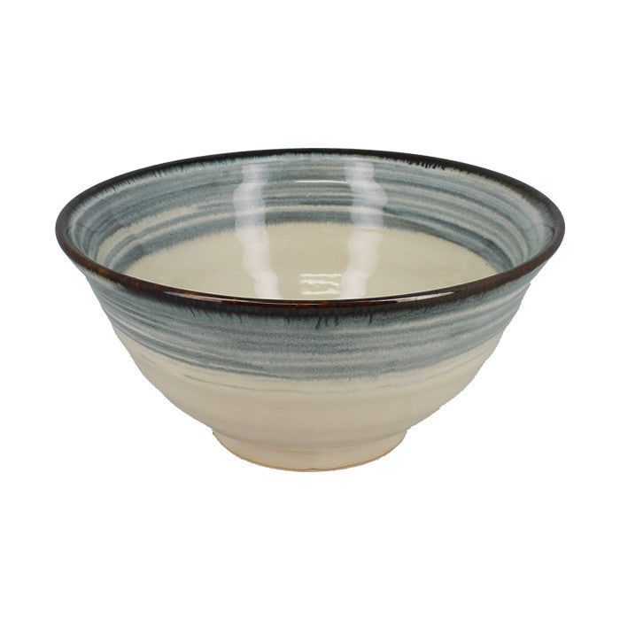 Japanese white ceramic bowl with blue rim