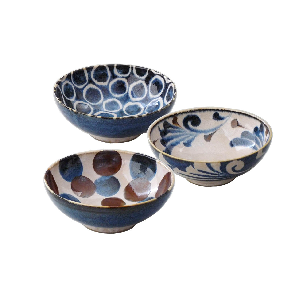 Set of 3 flared Japanese porcelain bowls