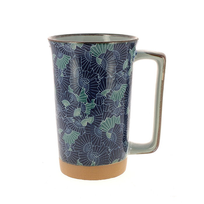 Large Japanese mug with fan patterns