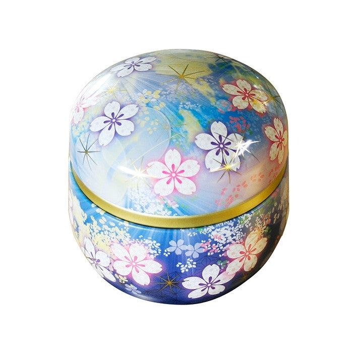 Tinplate tea caddy with floral designs