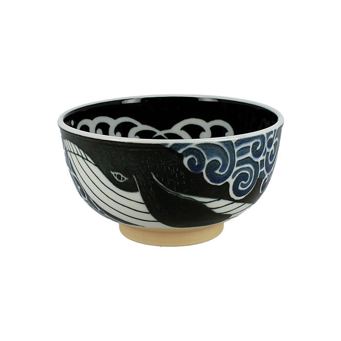 Japanese ceramic bowl with whale pattern