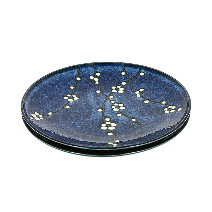 Set of 2 blue cherry plates