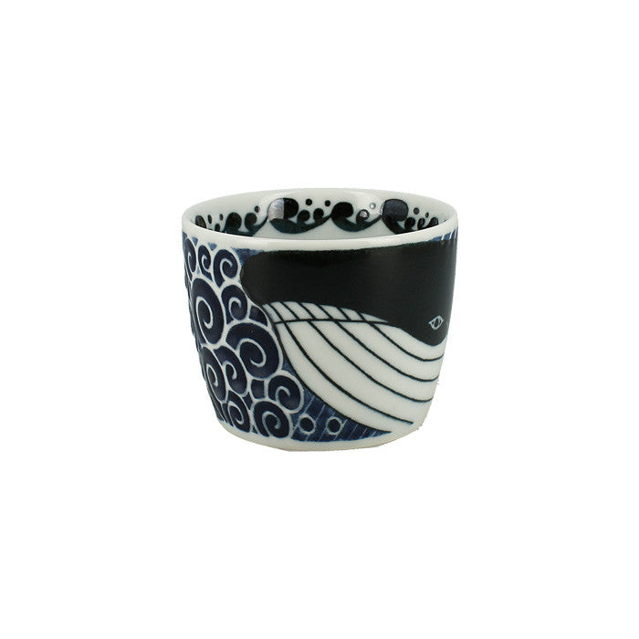 Japanese porcelain soba cup with whale pattern