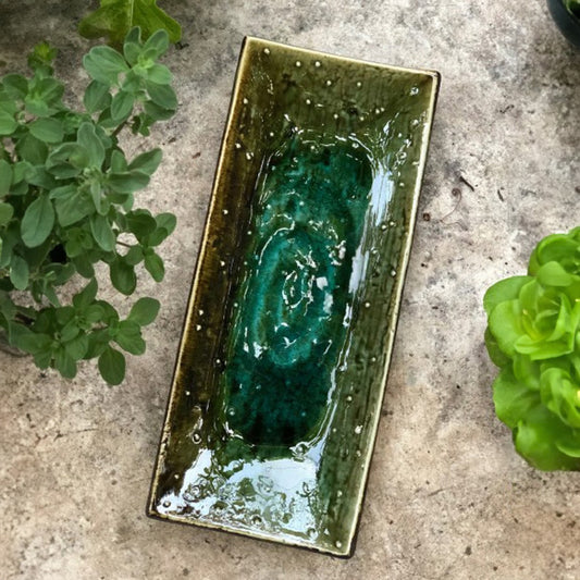 Rectangular green dish individually