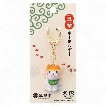 Porte-clés Mameshiba orange et blanc en porcelaine avec décor japonais traditionnel