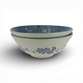 Set de saladiers Sakura bleu clair en porcelaine vue de profil