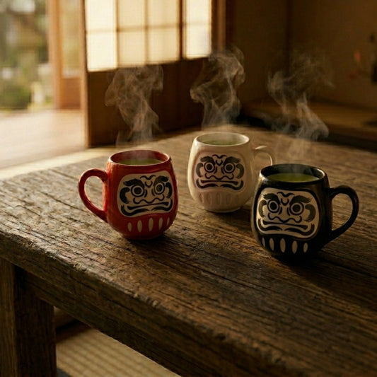 Tasse Daruma en Porcelaine 7 x 9 cm – Rouge, Jaune ou Noir - 3 modèles