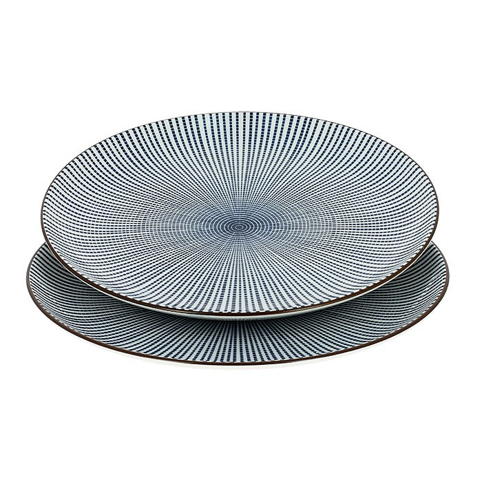Set de 2 assiettes japonaises Yugen lab en céramique avec motif tokusa bleu et blanc contemporain
