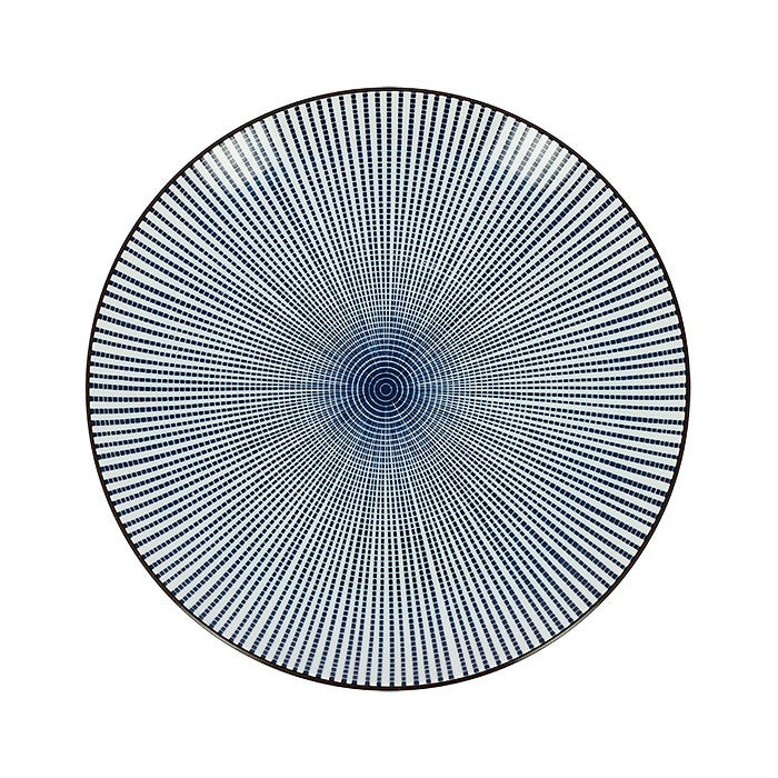 Set de 2 assiettes japonaises Yugen lab en céramique blanche avec motif tokusa bleu rayé contemporain