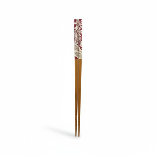 Paire de baguettes japonaises Yugen lab en bois avec motifs floraux peints à la main dans les tons rouge et blanc