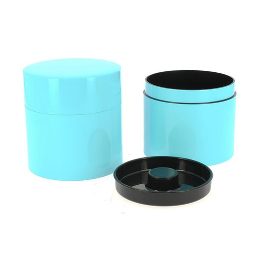 Boîte à thé japonaise Yugen lab bleue laquée à deux étages avec couvercle noir, design compact et hermétique