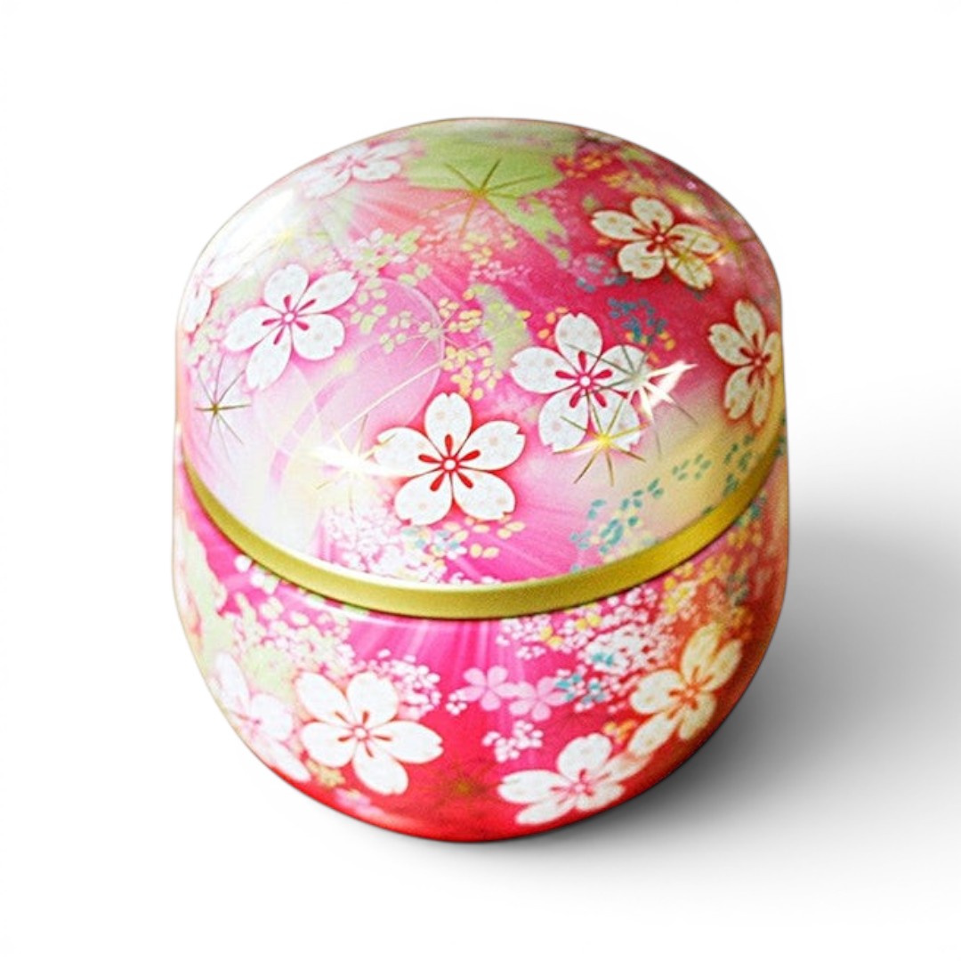 Boîte à thé Yugen lab en fer blanc rose avec motifs de fleurs de cerisier et couvercle hermétique