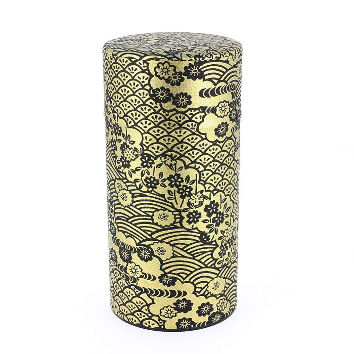 Boîte à thé japonaise Yugen lab dorée avec motifs floraux traditionnels en papier washi pour conservation du thé