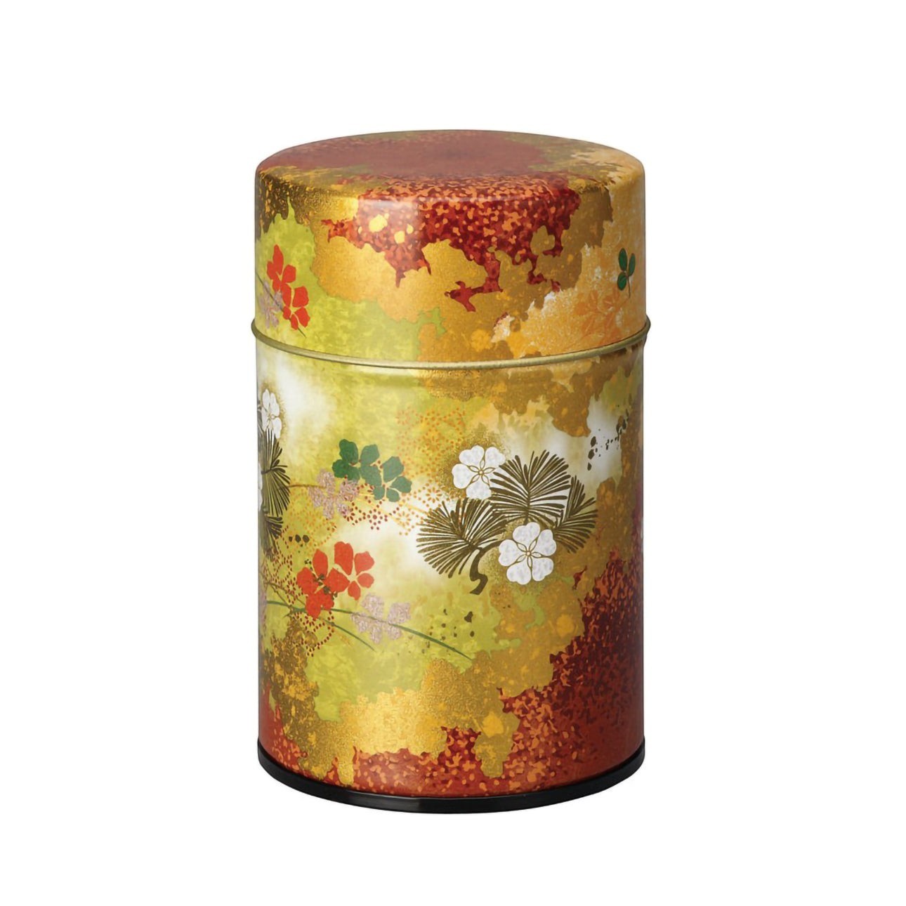 Boîte à thé japonaise Yugen lab en fer blanc avec motifs floraux rouges et dorés pour conserver le thé