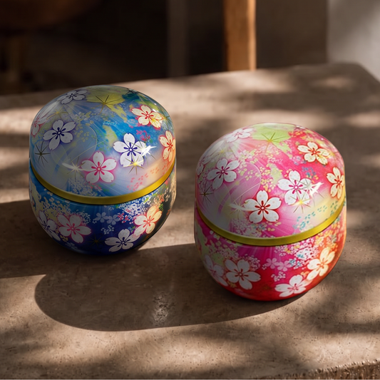 Boîtes à thé Yugen lab rondes en fer blanc avec motifs floraux japonais, modèles rose et bleu, capacité 60g