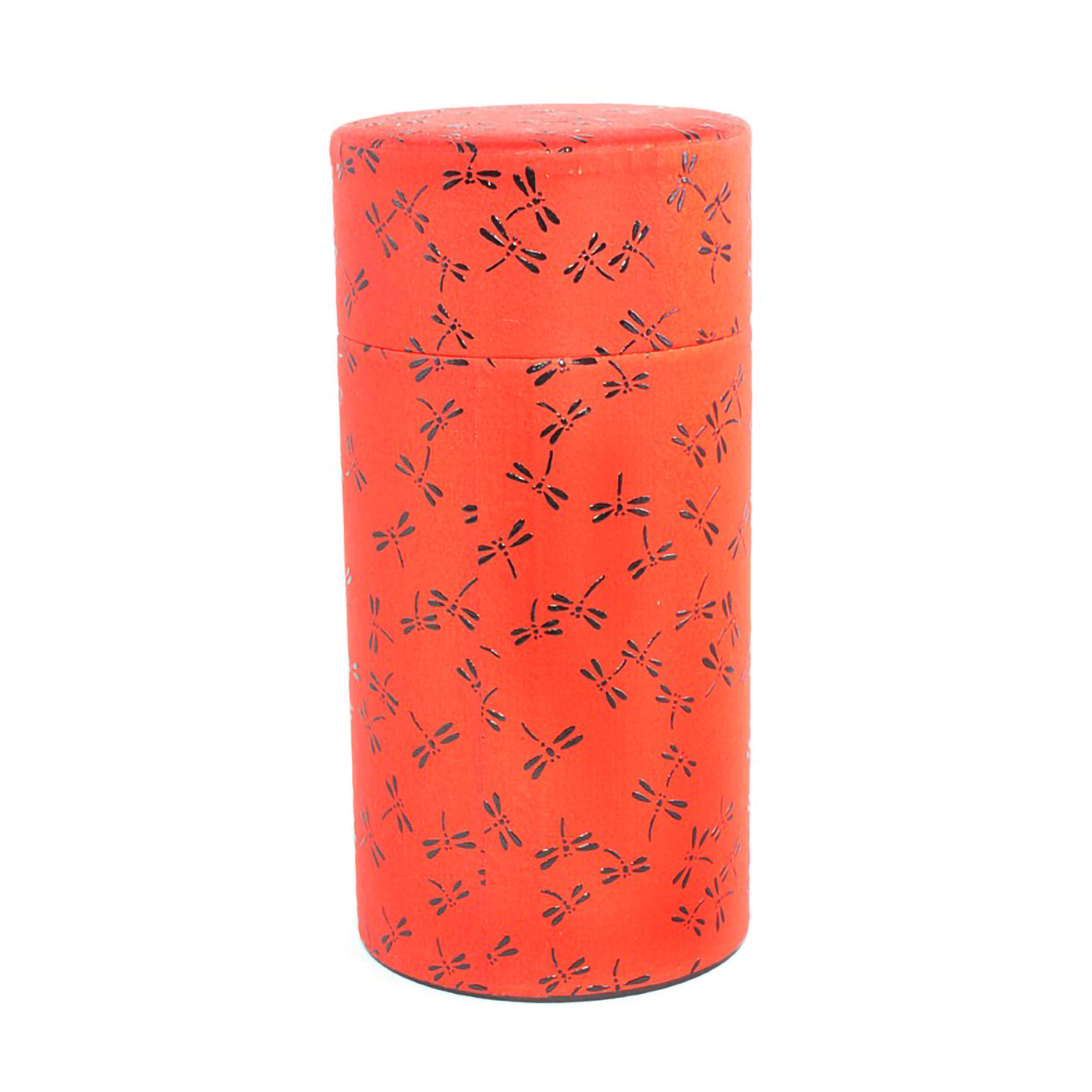 Boîte à thé japonaise Yugen lab rouge avec motif de libellules noires, hermétique et décorative