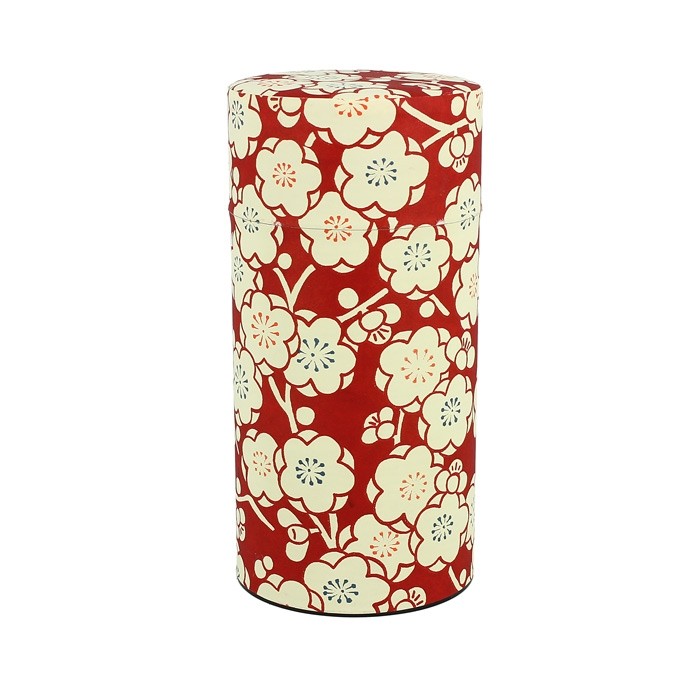 Boîte à thé japonaise Yugen lab rouge avec motif floral blanc pour conserver les feuilles de thé